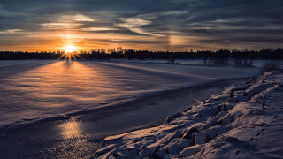 Sunset frozen lake trees sky - frozen free wallpaper