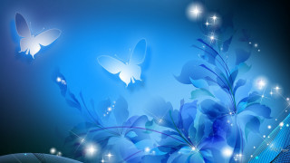 Blue flower butterflies star sparkles - gradient light blue free wallpaper