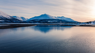 Mountains lake sky water boat - covered ground free wallpaper