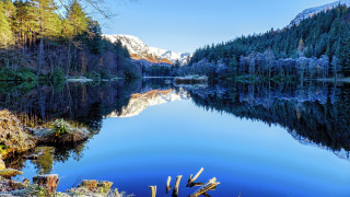 Lake mountains trees snow blue 2 - the top of them free wallpaper