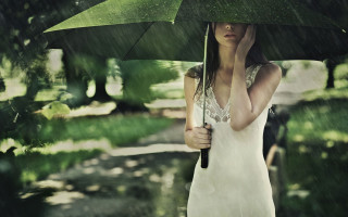 Woman umbrella rain park blurry - an umbrella in the rain free wallpaper for desktop