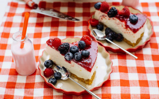 Cake berries plate fork milk - a piece of cake free wallpaper