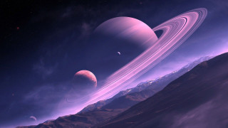 Saturn moon mountains planet aurora - a distant planet in the foreground free wallpaper