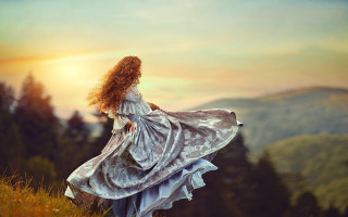 Woman dress hill sunset trees - a sunset in the background and trees free wallpaper