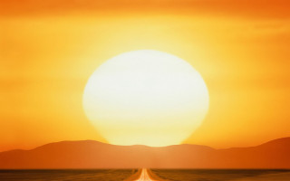 Desert road sunset mountains ocean - sun free wallpaper