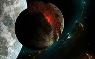 Red planet blue moon starry - planet free wallpaper