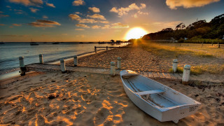Beach sunset boat ocean sky - sandy free wallpaper for desktop