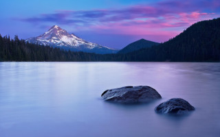 Mountain lake sunset forest rocks - over a lake free wallpaper
