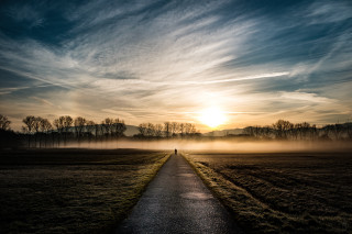 Sunset foggy path field bernd - a path in a field free wallpaper