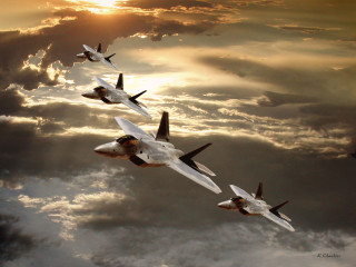 Fighter jets cloudy sky sun - the sun behind them free wallpaper