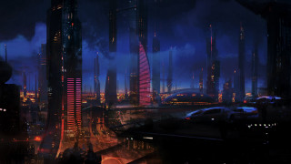 Futuristic city night architecture bridge - a futuristic city free wallpaper