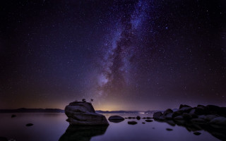 Night sky star filled lake - a few star above free wallpaper