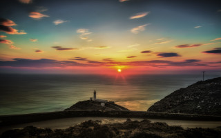 Lighthouse cliff ocean sunset colorful - arthur b. carles free wallpaper