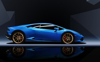 Blue sports car gold rims - a reflection of the car free wallpaper