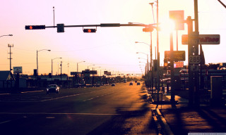 Street traffic light cars sunset 2 - the horizon free wallpaper