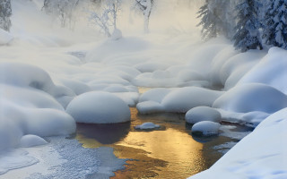 Winter stream ice chunks snowy - ground free wallpaper