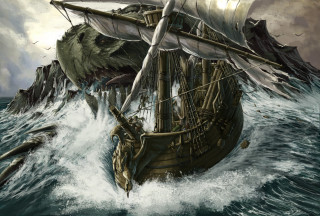 Ship ocean giant bird back - its back end free wallpaper