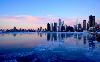 City skyline reflection lake winter - erin hanson free wallpaper