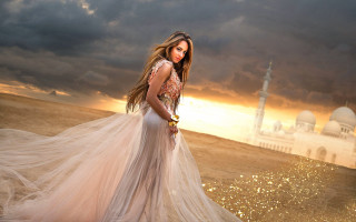 Woman dress building sunset beach - a woman in a dress free wallpaper