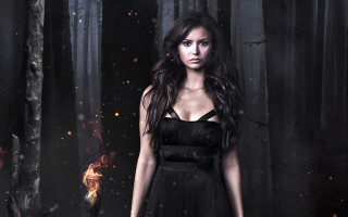 Woman black dress forest fire - a fire in the background free wallpaper