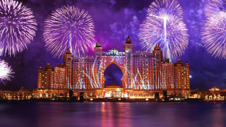 Fireworks building cityscape festival night - a large building free wallpaper