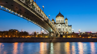 Bridge cathedral night city lights - constructivism free wallpaper for desktop