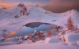 Mountain lake sunset clouds winter - auseklis ozol free wallpaper