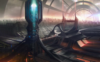 Futuristic city tower architecture pagoda - free sci-fi wallpaper for desktop