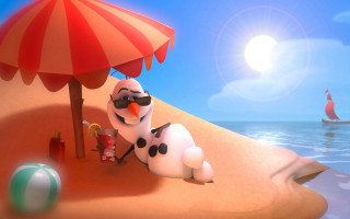 Cartoon beach umbrella sand ocean - summer free wallpaper