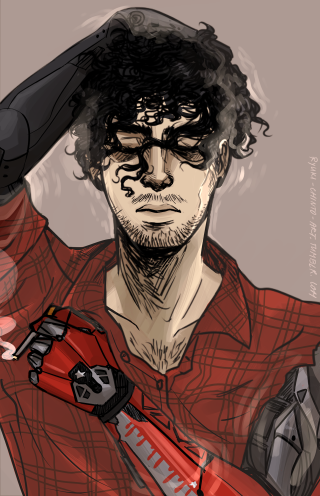 Man redshirt blackhat robot portrait - a red object free wallpaper for mobile