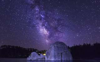 Night sky stars large rock - astrophotography free wallpaper