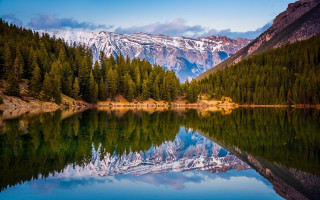 Mountain range reflection lake forest 11 - tree and mountains free wallpaper