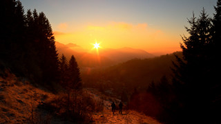 Sunset hill couple mountains forest - the mountain free wallpaper