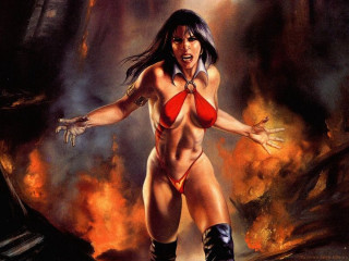 Woman bikini boots fire flames - flame free wallpaper