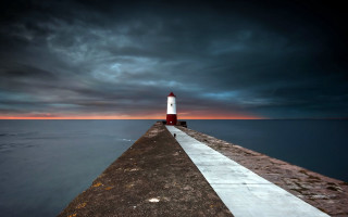 Lighthouse pier cloudy sky precisionism - photography free wallpaper