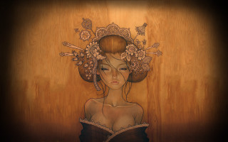 Woman headpiece wood background flower - artwork free wallpaper