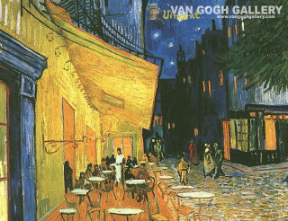 Street night people walking building - impressionist painting free wallpaper