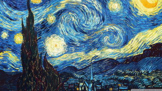 Starry night building church foreground - a pointillism painting free wallpaper