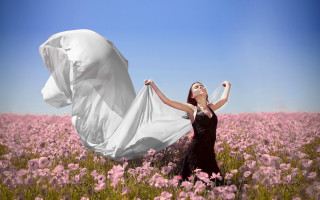 Woman flower field white sheet - a white sheet free wallpaper