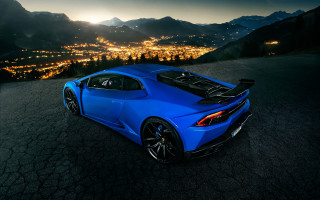 Blue sports car night city 2 - a blue sports car free wallpaper