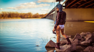 Woman rocks water bridge camera - cosplay free wallpaper