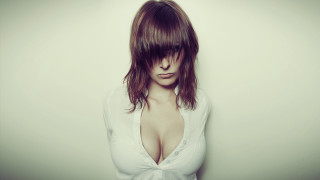Woman purplehair whiteShirt tie portrait - seductive look free wallpaper