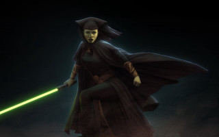 Cartoon character green lightsaber fantasy - cinematic concept art free wallpaper