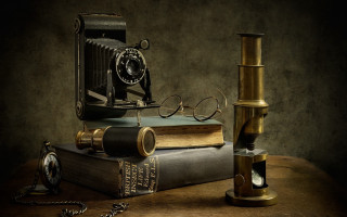 Camera book telescope chain glasses - steampunk free wallpaper