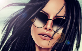 Woman sunglasses necklace sky clouds - shaded free wallpaper
