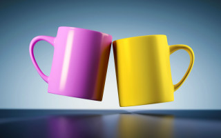Coffee mugs yellow pink 3d - david imms free wallpaper