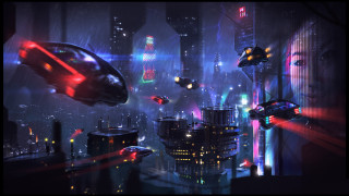 Futuristic city car spaceship night - free sci-fi wallpaper