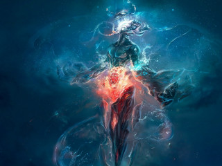 Woman red blue water swirl - alejandro burdisio free wallpaper