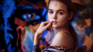 Colorful face tattooed woman artistic - a colorful wall free wallpaper