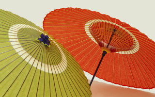 Orange green umbrellas upside down - down free wallpaper